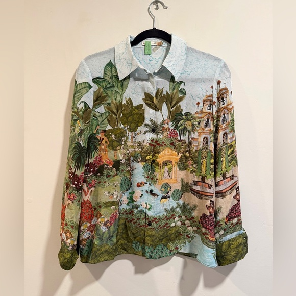 Alice + Olivia Willa Silk Blouse - Tropical Print Shirt - Picture 3 of 4